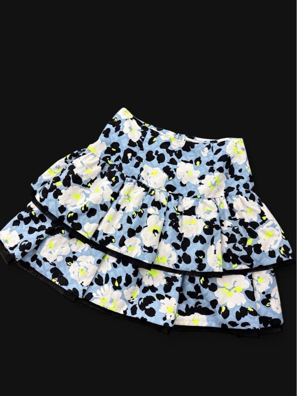 Tiered Floral-Print Mini Skirt in Light Blue